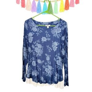 Style & Co. Blue Floral Long Sleeve Tee